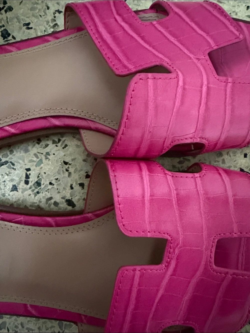 Hot Pink Croc-Texture Slide Sandals